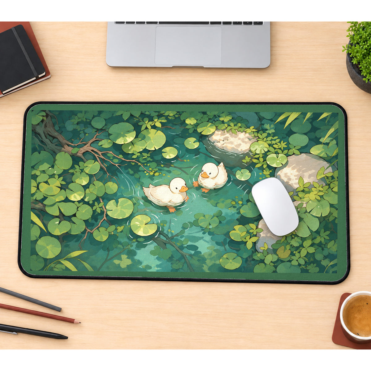 Two Ducks on a Lily Pond desk mat — product mockup 1
