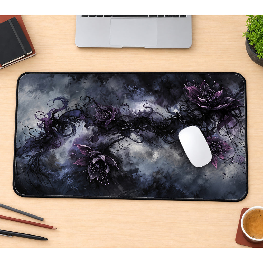 Violet Gothic Spider Lilies Desk Mat — product mockup 1