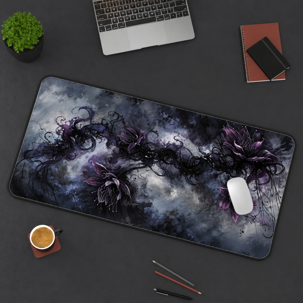 Violet Gothic Spider Lilies Desk Mat — product mockup 3