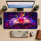 Crimson Apple above a Spellbook desk mat — product mockup 2