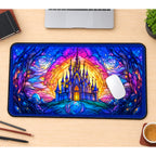 Blue Castle in a Glass Medallion desk mat — product mockup 1