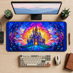 Blue Castle in a Glass Medallion desk mat — product mockup 2