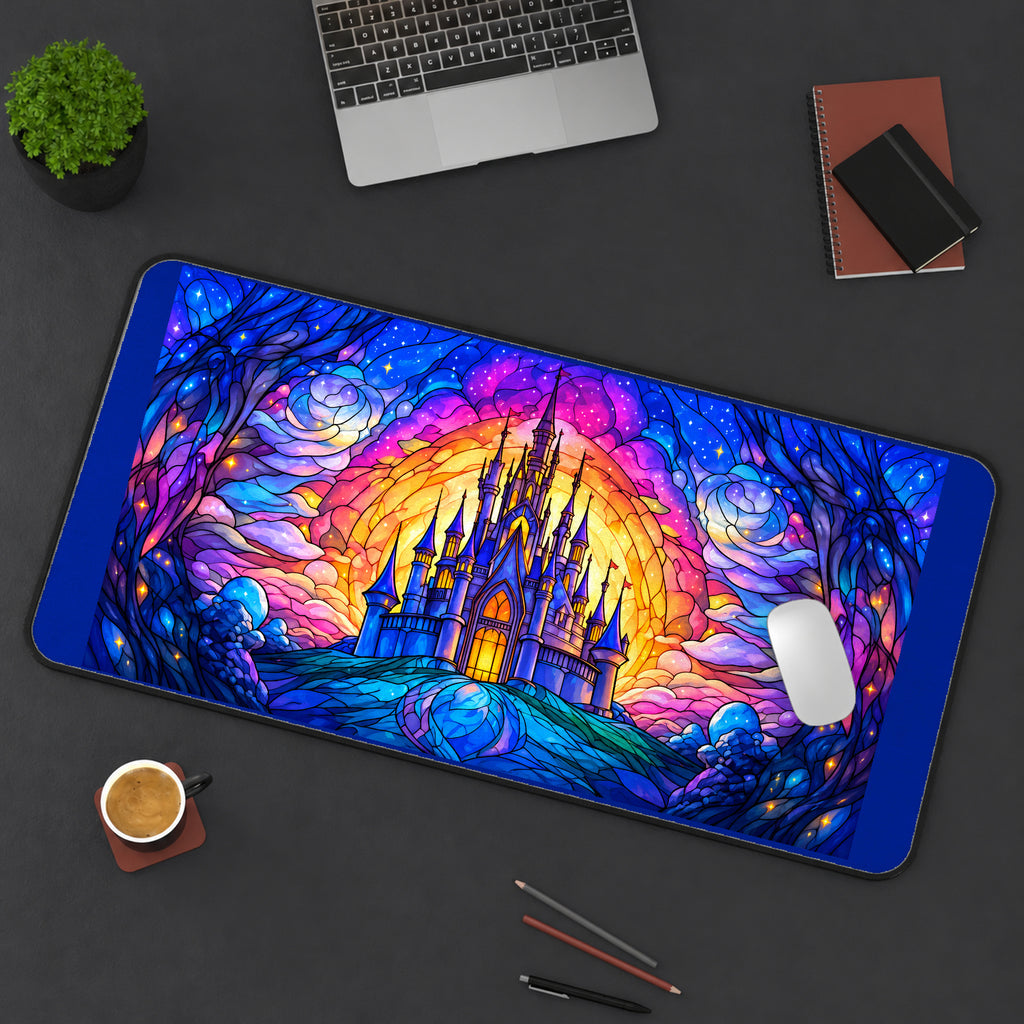 Blue Castle in a Glass Medallion desk mat — product mockup 3
