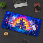Blue Castle in a Glass Medallion desk mat — product mockup 3