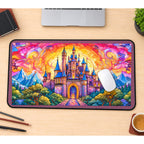Colorful Glass Castle Landscape desk mat — product mockup 1