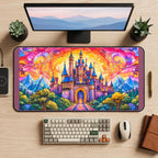 Colorful Glass Castle Landscape desk mat — product mockup 2