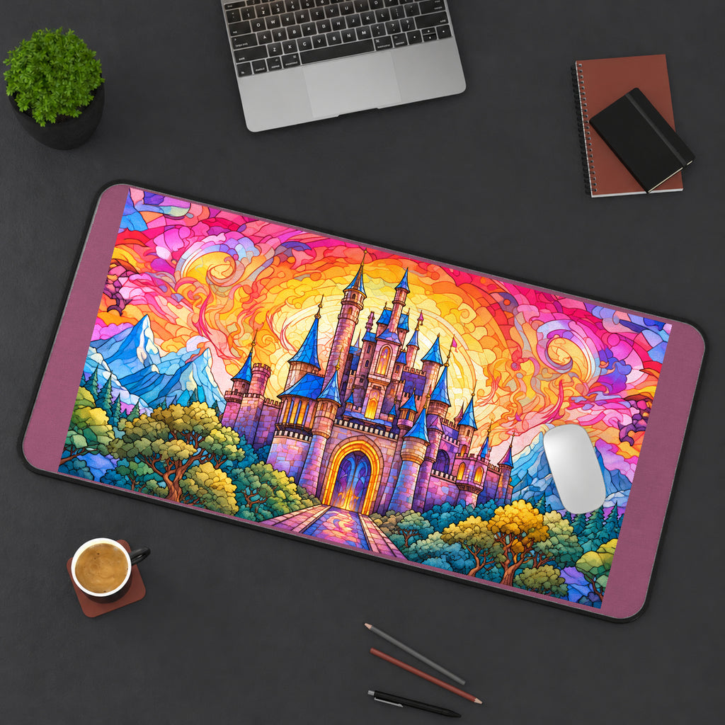 Colorful Glass Castle Landscape desk mat — product mockup 3