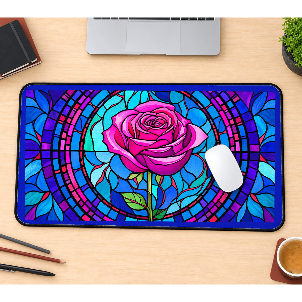 Magenta Rose Glass Medallion desk mat — product mockup 1