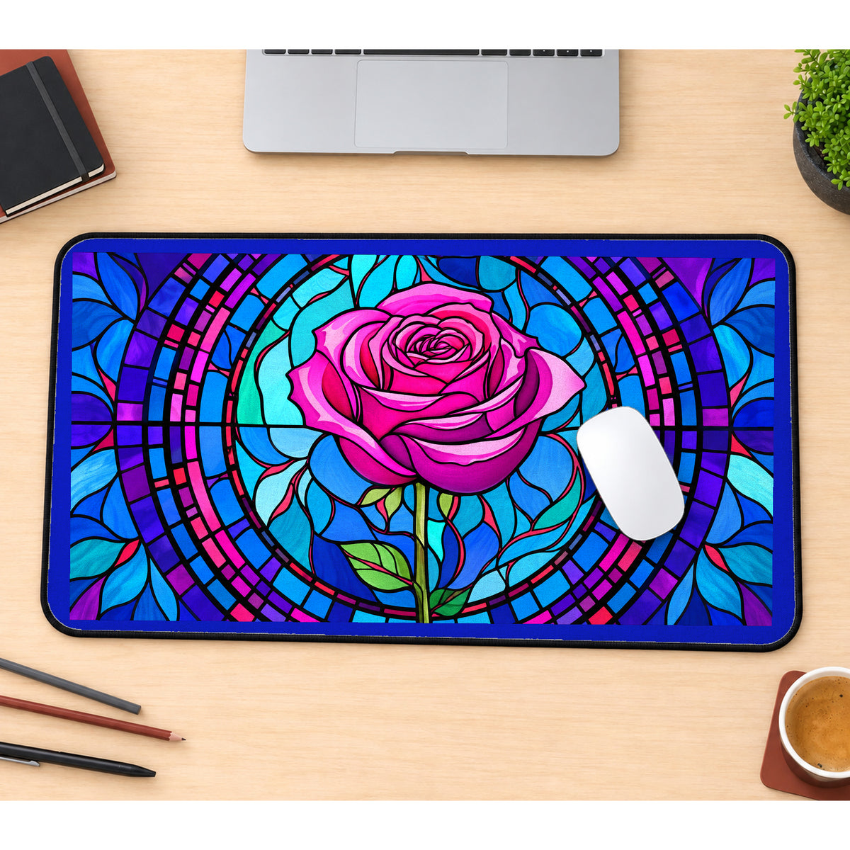 Magenta Rose Glass Medallion desk mat — product mockup 1