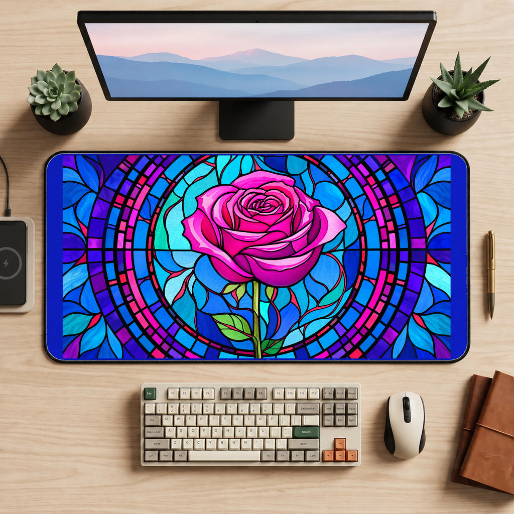 Magenta Rose Glass Medallion desk mat — product mockup 2