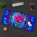 Magenta Rose Glass Medallion desk mat — product mockup 3