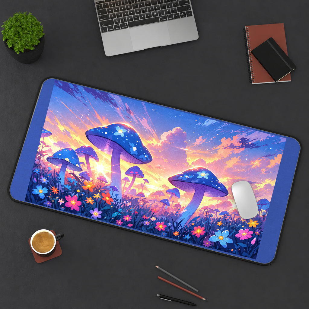 Blue Mushrooms at Pastel Sunset desk mat — product mockup 3