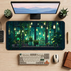 Emerald Greenhouse with Hanging Lights desk mat — product mockup 2