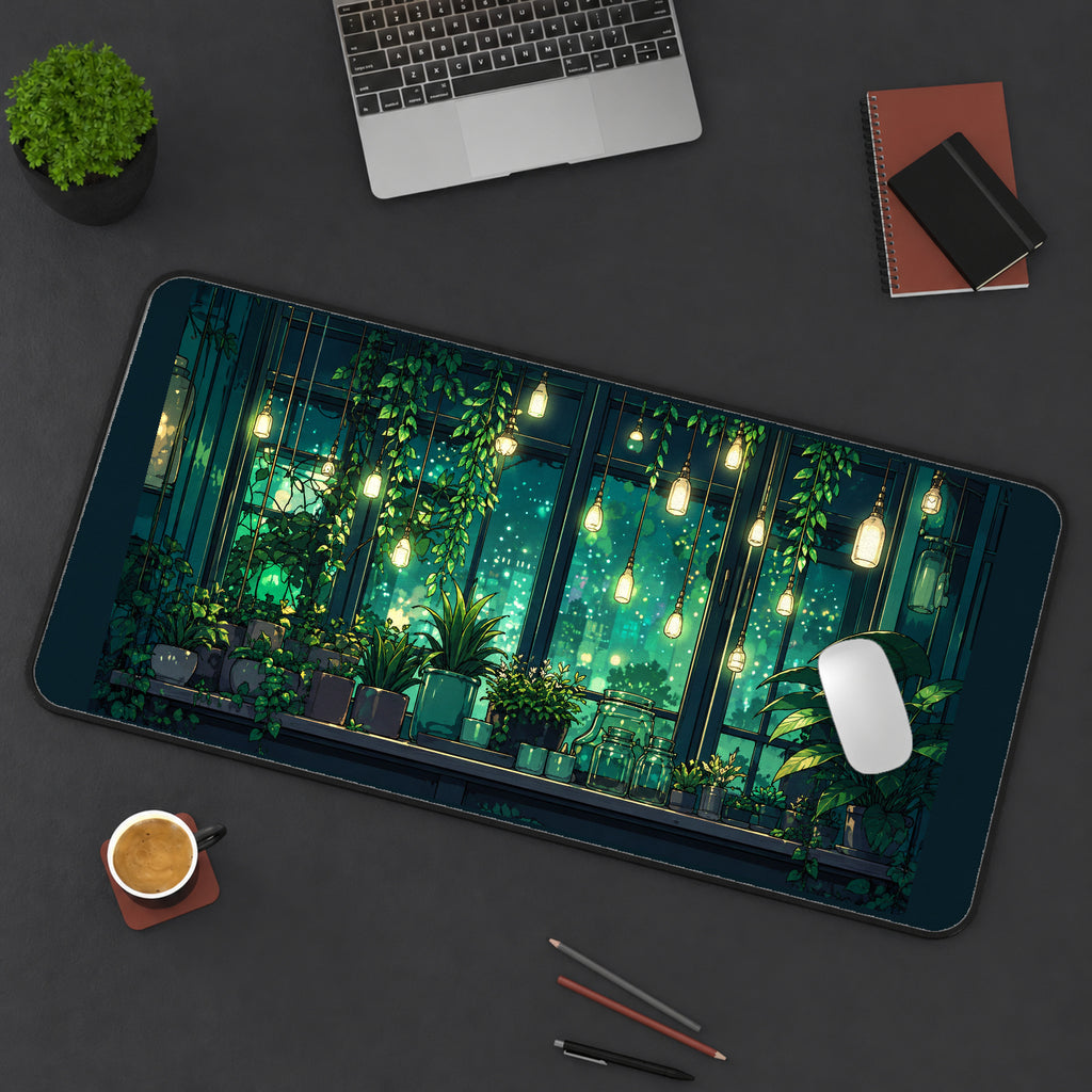 Emerald Greenhouse with Hanging Lights desk mat — product mockup 3