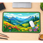 Bright Mountain Meadow Landscape desk mat — product mockup 1