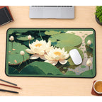 Cream Lotus on a Green Pond desk mat — product mockup 1