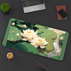 Cream Lotus on a Green Pond desk mat — product mockup 3