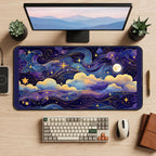Gold Celestial Clouds and Stars desk mat — product mockup 2