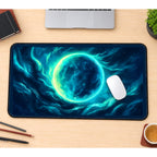 Turquoise Moon in Swirling Clouds desk mat — product mockup 1