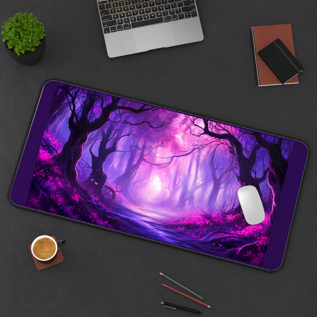 Glowing Purple Enchanted Woods desk mat — product mockup 3