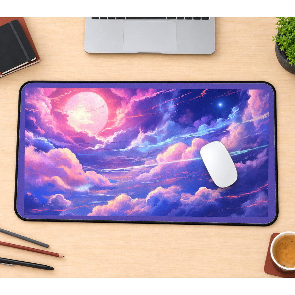 Pink and Violet Meteor Sky desk mat — product mockup 1