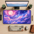 Pink and Violet Meteor Sky desk mat — product mockup 2