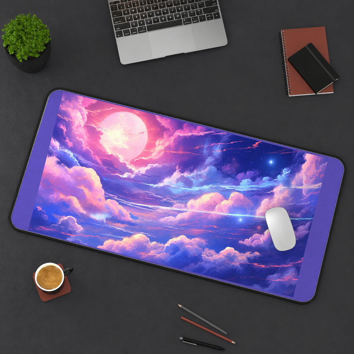 Pink and Violet Meteor Sky desk mat — product mockup 3