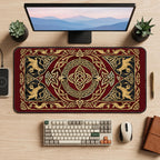 Gold Celtic Dragon Knotwork desk mat — product mockup 2