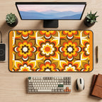 Orange Seventies Flower Repeat desk mat — product mockup 2