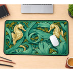 Gold Seahorses in Seaweed desk mat — product mockup 1
