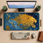 Golden Celestial Lion desk mat — product mockup 2