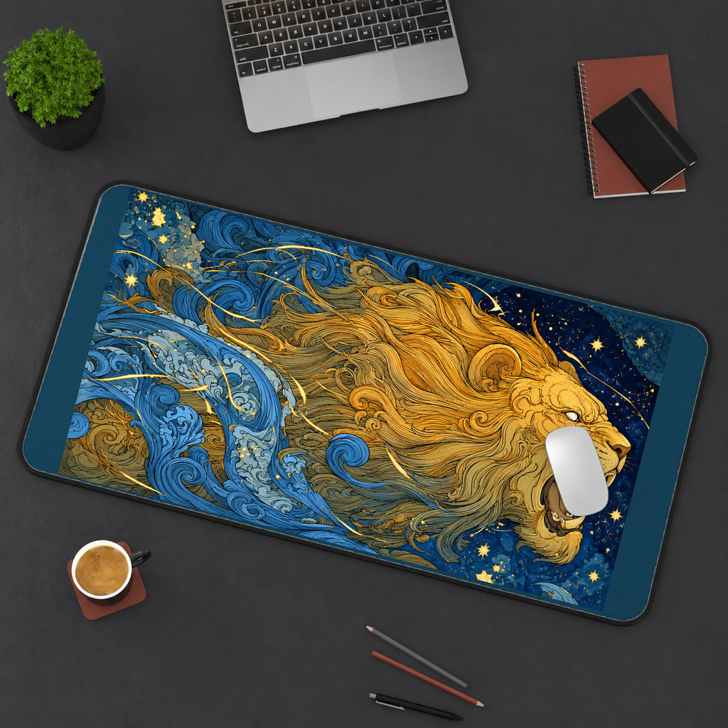Golden Celestial Lion desk mat — product mockup 3