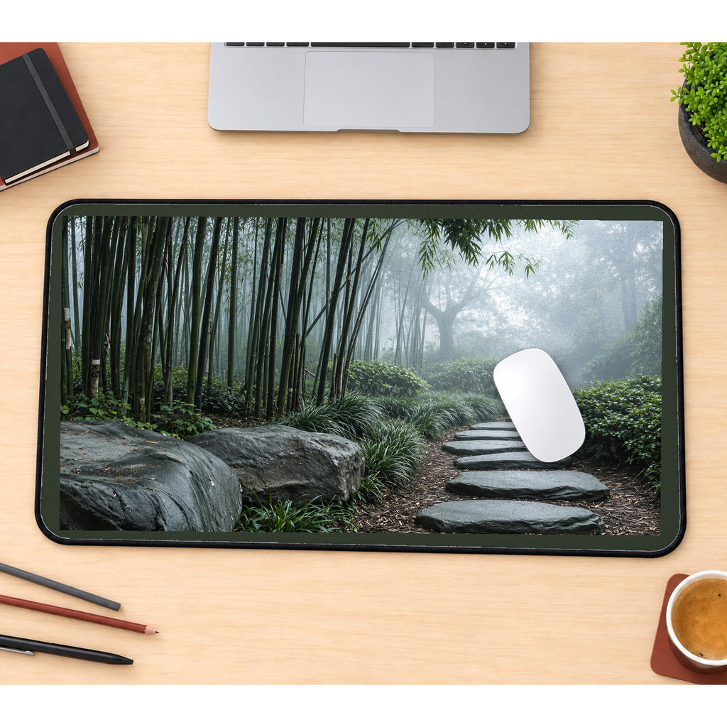 Misty Bamboo Stepping Stone Path desk mat — product mockup 1