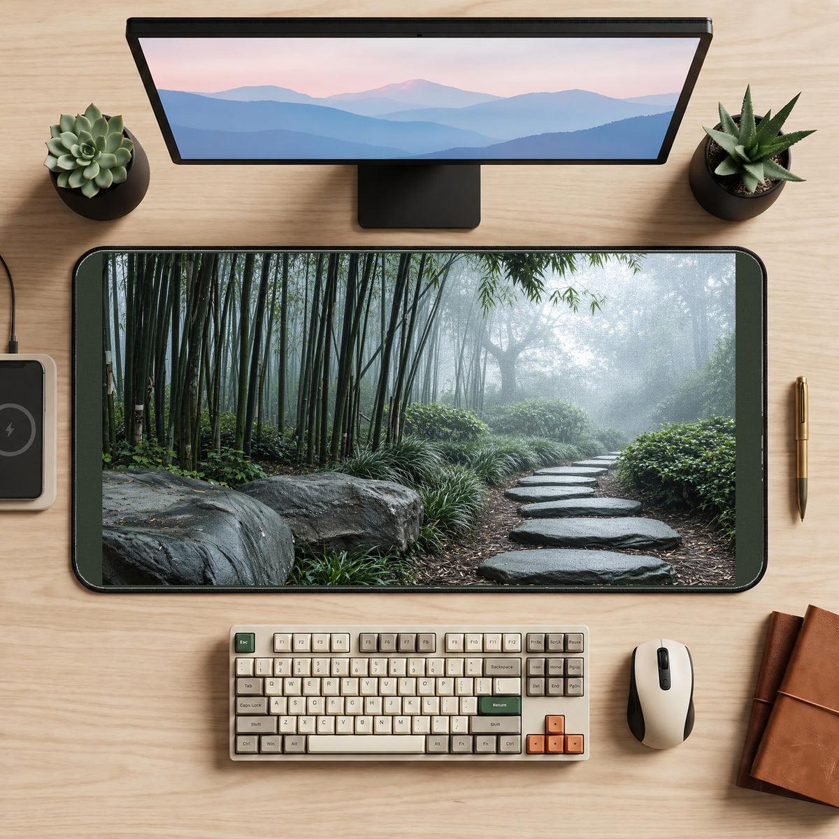 Misty Bamboo Stepping Stone Path desk mat — product mockup 2