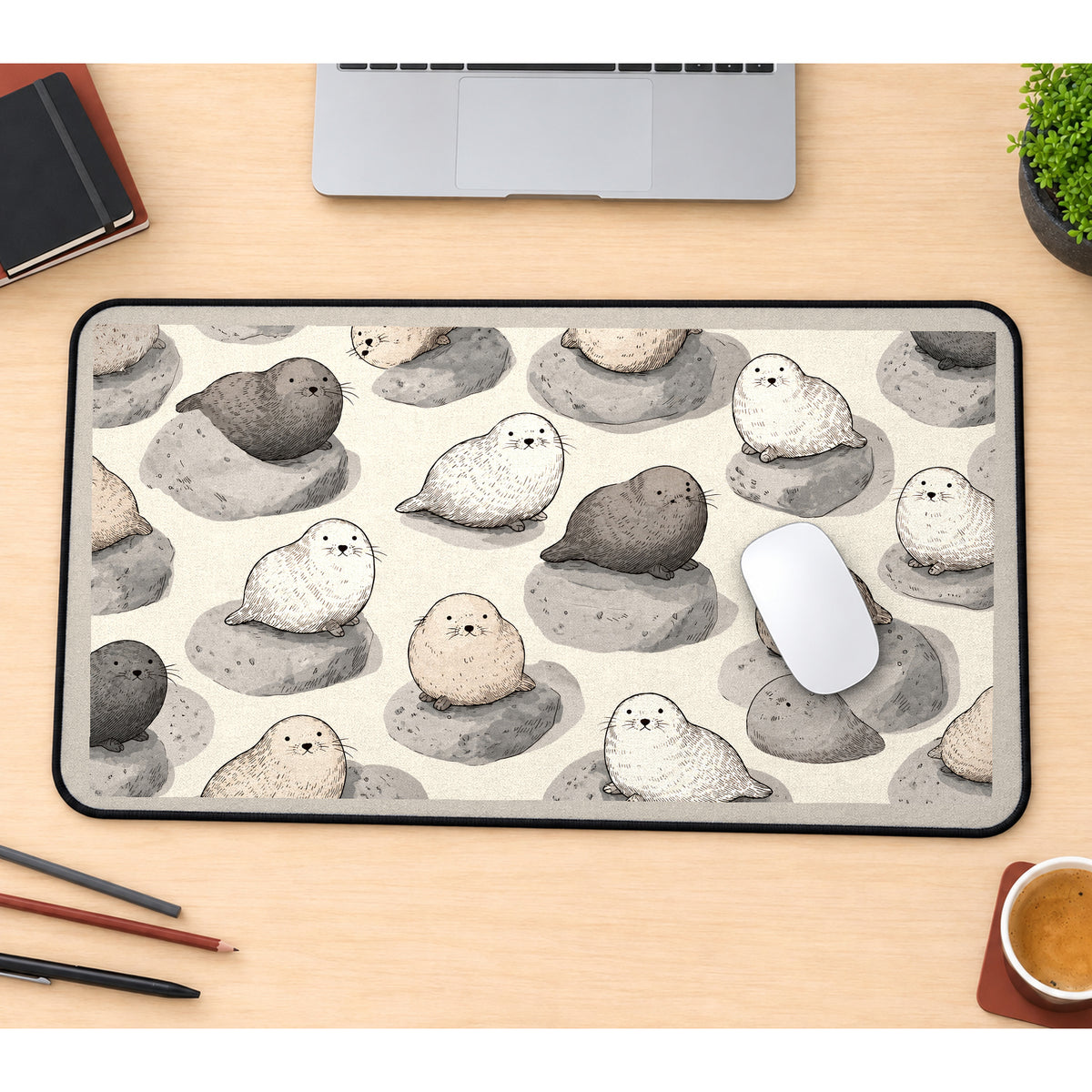 Tiny Seals on Pebbles desk mat — product mockup 1