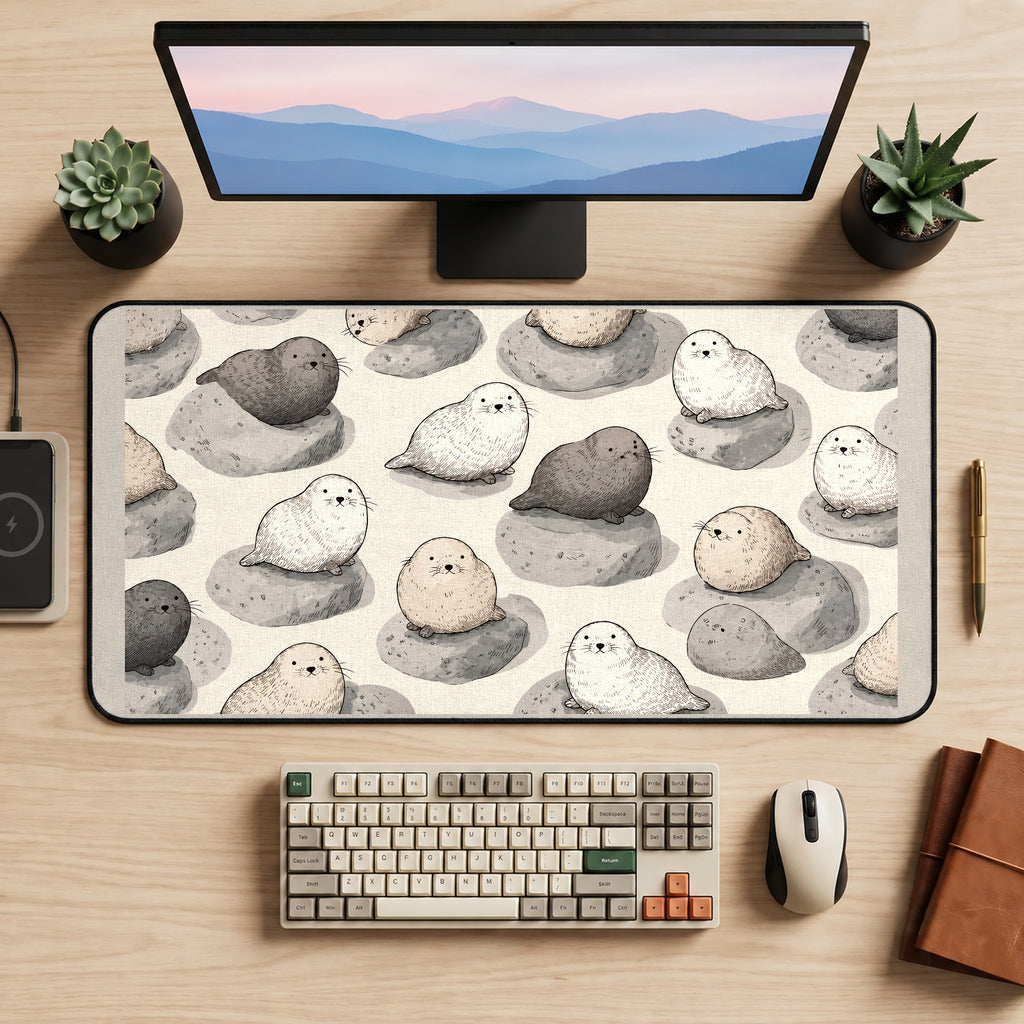 Tiny Seals on Pebbles desk mat — product mockup 2