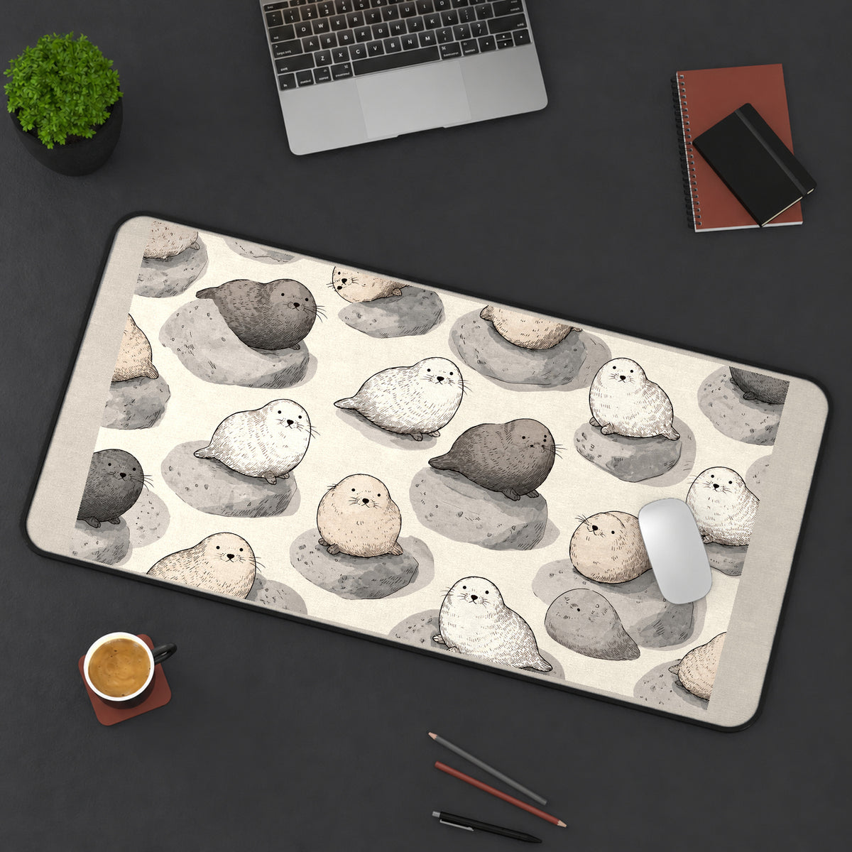 Tiny Seals on Pebbles desk mat — product mockup 3