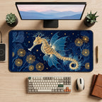 Celestial Seahorse on Navy desk mat — product mockup 2