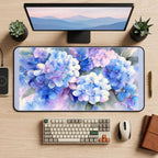 Blue and Lavender Hydrangea Blooms desk mat — product mockup 2