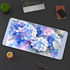 Blue and Lavender Hydrangea Blooms desk mat — product mockup 3