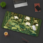 White Waterlilies and Reeds desk mat — product mockup 3