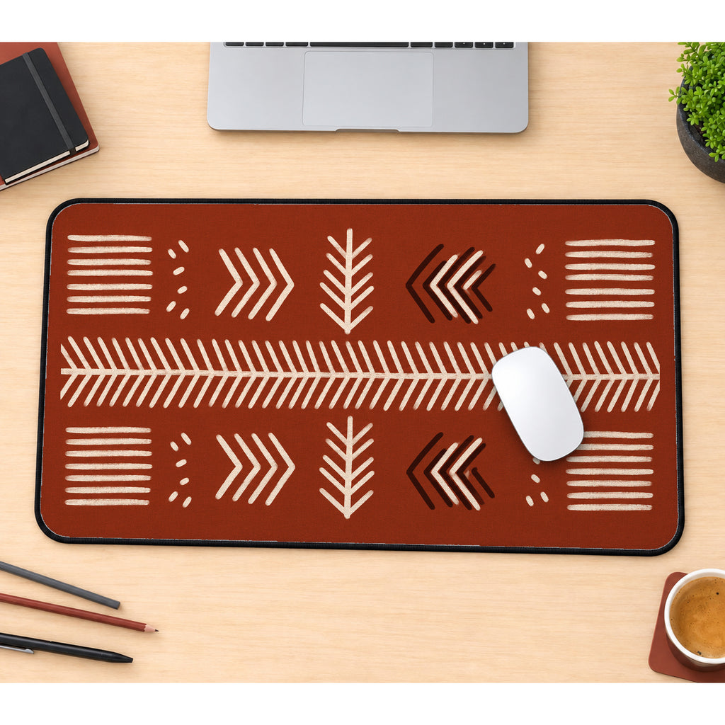 Terracotta Mudcloth Marks desk mat — product mockup 1