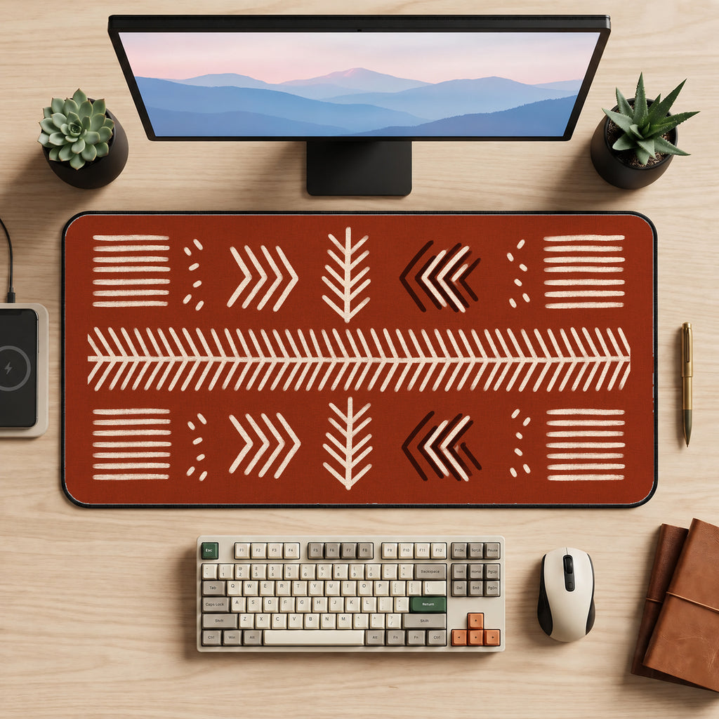 Terracotta Mudcloth Marks desk mat — product mockup 2