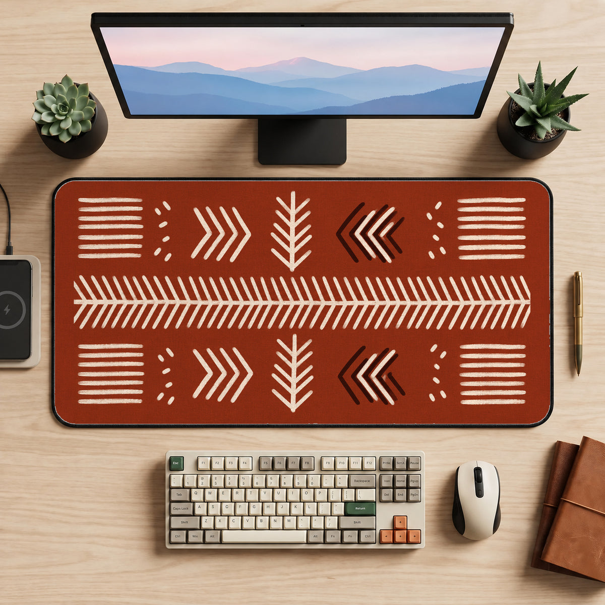 Terracotta Mudcloth Marks desk mat — product mockup 2