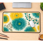 Teal and Mustard Radiant Flowers desk mat — product mockup 1
