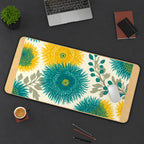 Teal and Mustard Radiant Flowers desk mat — product mockup 3
