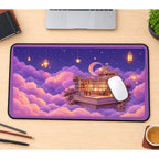 Floating Library in Pink Clouds desk mat — product mockup 1
