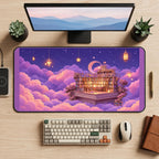 Floating Library in Pink Clouds desk mat — product mockup 2