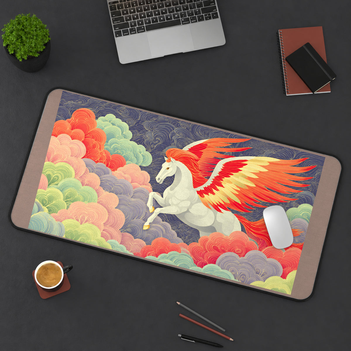 Rainbow Winged Pegasus desk mat — product mockup 3
