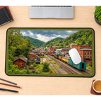 Vintage Railroad Town in Green Hills desk mat — product mockup 1